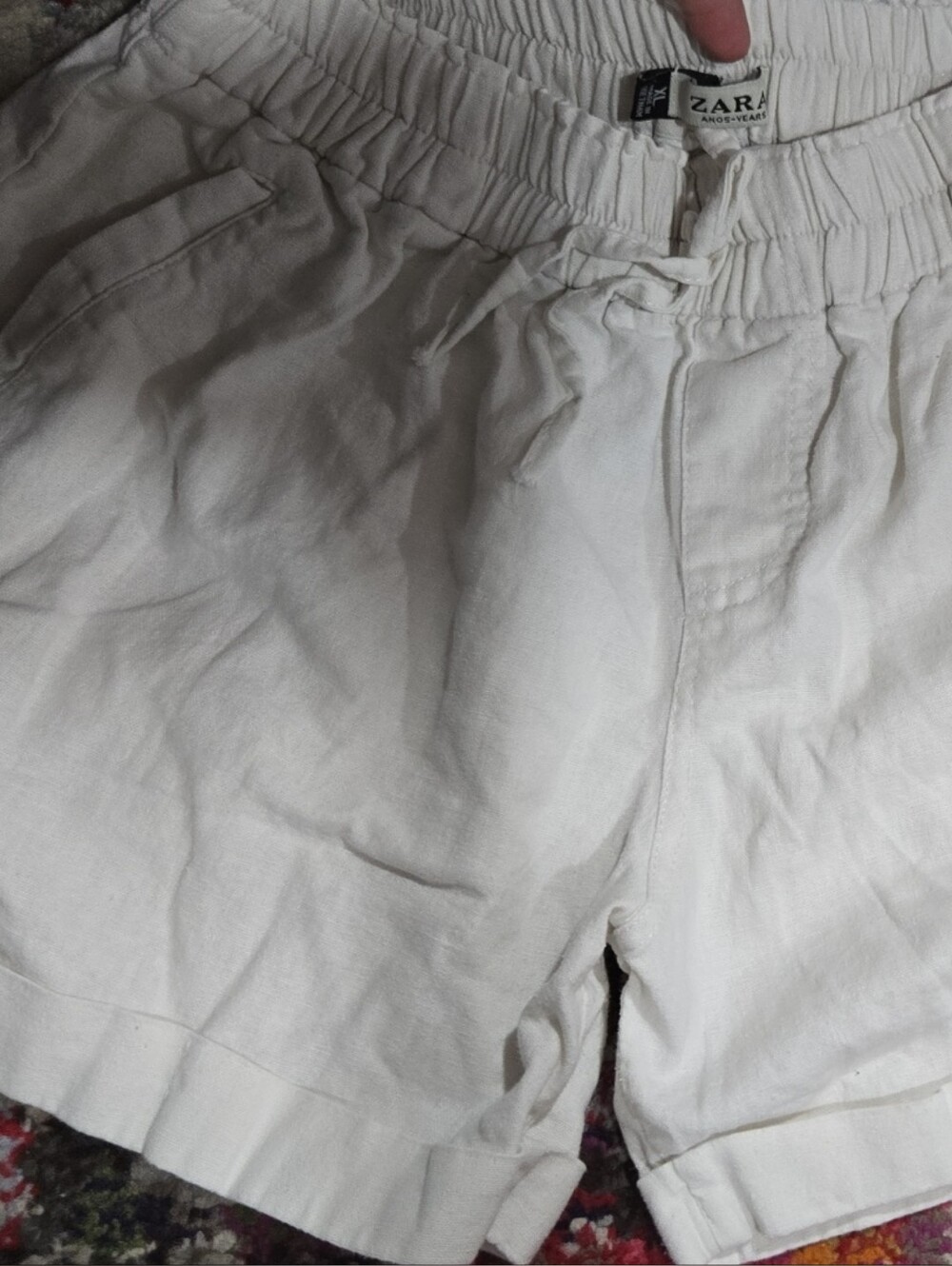 Zara Cream High-Waist Elastic Drawstring Shorts
